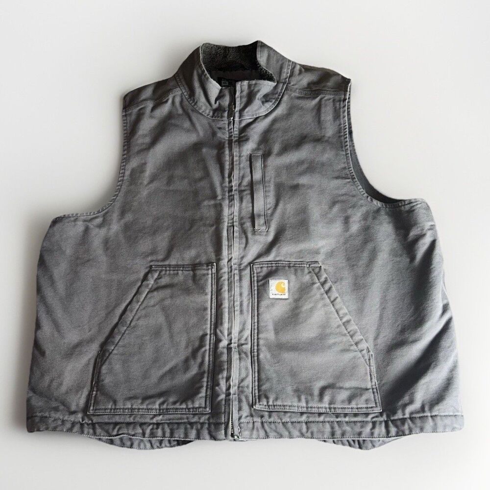 Carhartt Fleece Lined Canvas Loose Fit Vest Gray Men's Size 2XL
